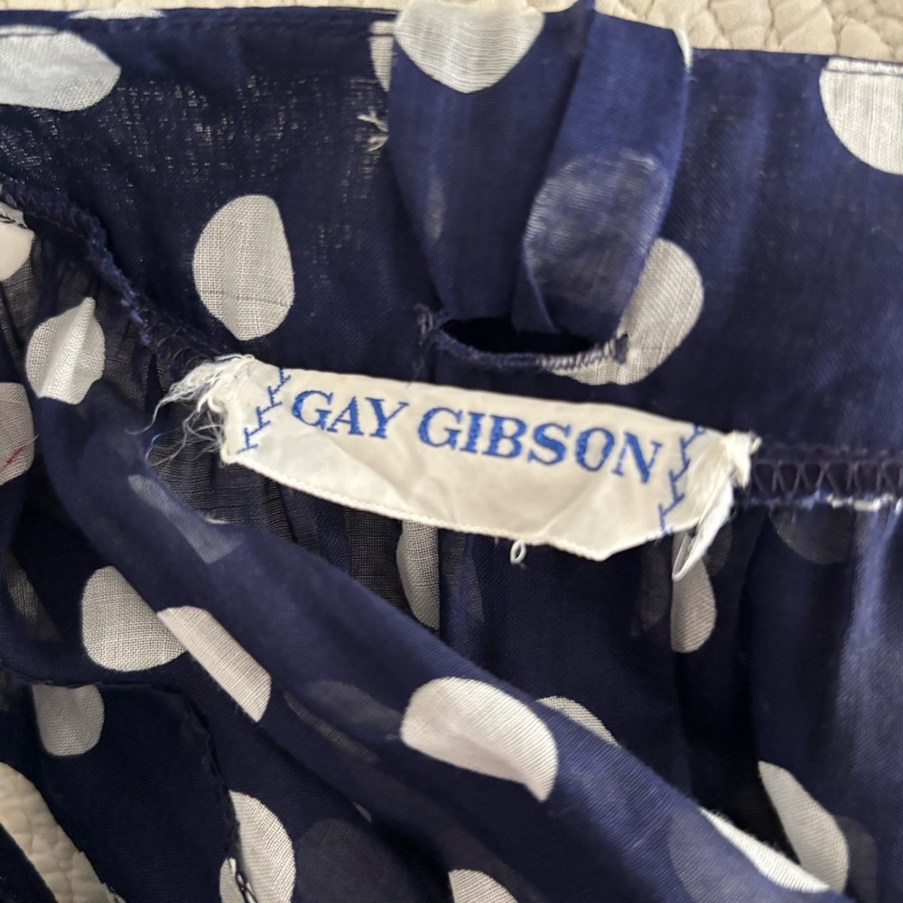 Vintage 1960s GAY GIBSON Navy Blue & White Polka Dot Sleeveless Dress / 24 waist - Picture 16 of 16